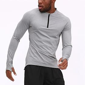 Men's Muscle Shirt Moisture Wicking Shirts Zip Half Shirt Tee Top Long Sleeve Standing Collar Spring Fall Plain Sports Fashion Workout Zipper Quick Dry Thumb