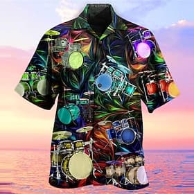 Men's Drum Shirt Summer Hawaiian Shirt Button Up Shirt Short Sleeve Tropical Fashion Hawaiian Casual Beach Hawaiian Summer Spring Turndown Print Button-Down Bl
