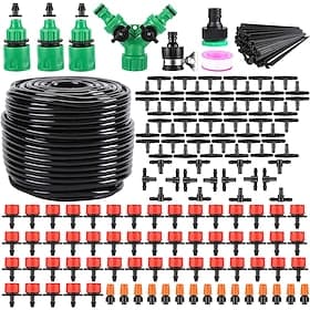 Sistema de irrigação de jardim 164 pés 200 pacotes kit de irrigação por gotejamento 1/4 em branco tubo de distribuição kit de gotejamento equipamento de irriga