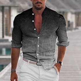 Men's Shirt Dress Shirt Gradient Casual Outdoor Blue Yellow Red Green Long Sleeve Stand Collar Fall Winter Clothing Apparel Print