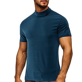 Men's T Shirt Turtleneck shirt Short Sleeve High Neck Summer Plain Stylish Modern Contemporary Comfort Vacation Going out Casual Daily Coffee Top Tee for Men