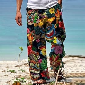 Herren Hose Hosen Sommerhosen Strandhose Kordelzug Elastische Taille Gerade geschnitten Tier Pflanzen Grafik-Drucke Komfort Casual Täglich Festtage Hawaiianisc