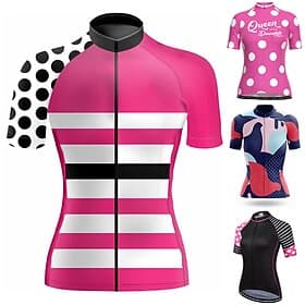 Women's Cycling Jersey Polka Dot Stripes Short Sleeve Bike Top with 3 Rear Pockets Mountain Bike MTB Road Bike Cycling Quick Dry Reflective Strips Back Pocket