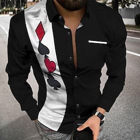Men's Geometric Pattern Poker Shirt Bowling Shirt Button Up Shirt Long Sleeve Fashion Designer Casual Casual Daily Outdoor Fall Winter Turndown Print Button-D