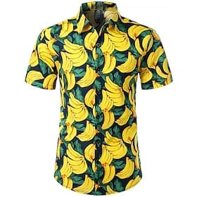 Men's Leaf Fruit Banana Shirt Summer Hawaiian Shirt Aloha Shirt Short Sleeves Shirt Turndown Tropical Fashion Hawaiian Casual Beach Street Black White Yellow S