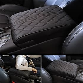 1 Uds. Alfombrilla para reposabrazos de coche de cuero pu con bordado de ondas, cojín de protección para reposabrazos de consola central, caja de almacenamient