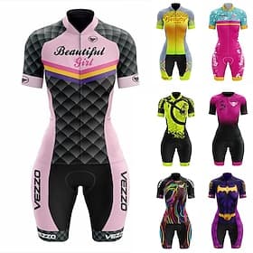 Femmes Combinaison néoprène de triathlon Manche Courte Triathlon Été Printemps Automne Rose Blanc Bleu Rouge Noir Noir Graphique Vélo Cyclisme Fitness, cou