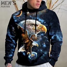 Men's Plus Size Pullover Hoodie Sweatshirt Big and Tall Animal Hooded Pocket Long Sleeve Spring Fall Fashion Streetwear Basic Comfortable Daily Wear Vacation