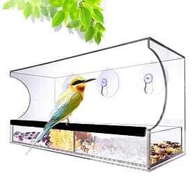 vindu fuglemater med sterke sugekopper - gjennomsiktig akryl fuglemater med tak og avløpshull for vindu utvendig 30x10x13 cm