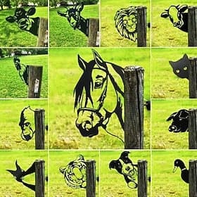 dyr metall hage kunst dekor, morsom tittende ku metall veggskulpturer værbestandig smijern kunst ku tegn utendørs hage gårdshus dekor ku vegg dekor