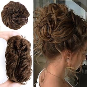100 % Remy-Echthaar, chaotisch, Dutt-Verlängerung, chaotisch, Haarknoten, Haargummis, Verlängerung, lockig, wellig, unordentlich, 100 % Remy-Echthaar, Extensio