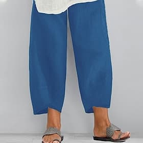 Women's Plus Size Linen-feel Pants Capri shorts Chinos Summer Pants Sporty Casual Chino Calf-Length Natural Solid Color Pocket Baggy Micro-elastic Daily Vacati
