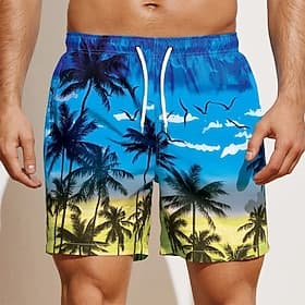 Herren Grafik Kokospalme Badeshorts Boardshorts Badehosen Mittlere Taille Streetwear Hawaiianisch Boho Lässig Täglich Ferien Kordelzug mit Mesh-Futter Elastisc