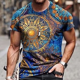 Men's Graphic Florals Boho T Shirt Tee Short Sleeve T shirt 3D Print Crew Neck Shirt Vintage Fashion Designer Outdoor Casual Daily Blue Spring Summer Clothing