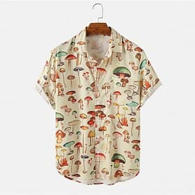 Men's Mushroom Tropical Plants Shirt Summer Hawaiian Shirt Aloha Shirt Short Sleeves Shirt Turndown Tropical Fashion Hawaiian Outdoor Beach Street Pink Purple