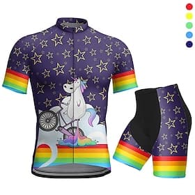 Men's Cycling Jersey with Shorts Short Sleeve Mountain Bike MTB Road Bike Cycling Summer Spring Blue Dark Purple Purple Graphic Animal Rainbow Funny Bike 3D Pa
