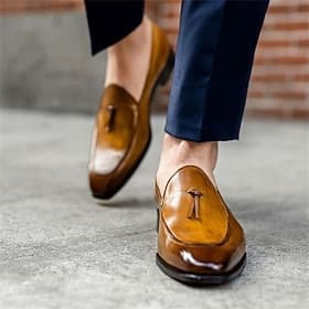 mocassins masculinos de couro sintético marrom com borlas – sapatos sociais clássicos com charme vintage, ideais para eventos formais e trajes casuais de negóc