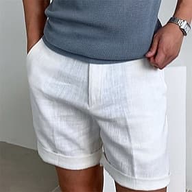 Men's Shorts Linen Shorts Dress Shorts Summer Shorts Beach Shorts Zipper Plain Comfort Breathable Short Daily Outdoor Streetwear Stylish Casual Black White Ine