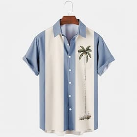 Men's Color Block Coconut Tree Tropical Plants Shirt Summer Hawaiian Shirt Bowling Shirt Short Sleeve Shirt Turndown Fashion 1950s Leisure Vacation Street Goin
