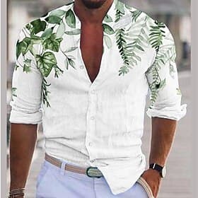 Per uomo pianta Camicia Camicia di lino Camicia casual Manica Lunga Moderno Contemporaneo Casual Camicia hawaiana Spiaggia Vacanza Uscire Estate Primavera Coll