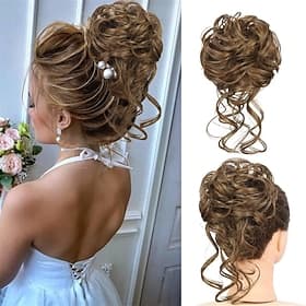 chignon désordonné morceau de cheveux chouchou ébouriffé extensions de cheveux chignon chignon bouclé ondulé queue de cheval synthétique chignon pour femmes fi