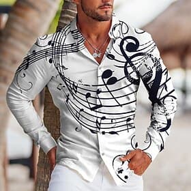 Men's Boardmasters Notes Shirt Button Up Shirt Long Sleeve Tropical Fashion Designer Outdoor Casual Daily Fall Winter Turndown Print Button-Down White Pink Bl