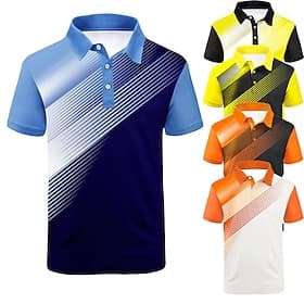 Men's Striped Sports Polo Shirts Golf Shirt Short Sleeve Polo Shirts Collared Shirts Casual Sportswear Vacation Wear Buttons 3D Print Black White Yellow