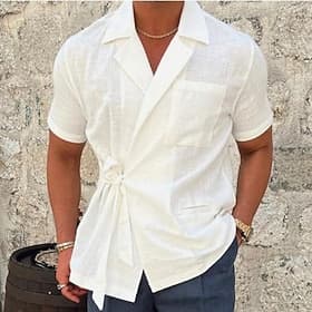 Homme Chemise en coton et lin Chemise en coton blanc Chemise d'été Chemise de Plage Uni Vacances Hawaïen Noir Blanche Kaki Manche Courte Revers Printemps Été