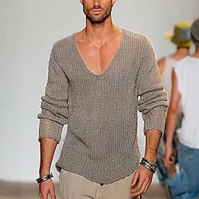 herren pullover pullover pullover rippstrick gestrickt v-ausschnitt alltagskleidung urlaub bekleidung bekleidung frühjahr herbst grau 5xl