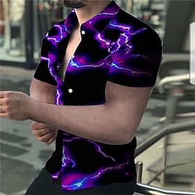 Men's Abstract Crack Shirt Button Up Shirt Short Sleeve Fashion Streetwear Designer Daily Outdoor Street Summer Spring Turndown Print Blue Black Yellow Red Pur