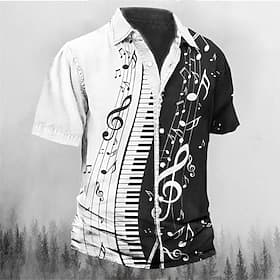 Men's Boardmasters Music Notes Shirt Button Up Shirt Short Sleeve Fashion Streetwear Designer Street Casual Daily Summer Spring Turndown Print Black Black / Br