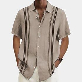 Men's Summer Shirt Casual Shirt Beach Shirt Stripes Vacation Hawaiian Blue Green Khaki Gray Short Sleeve Turndown Summer Clothing Apparel Front Pocket