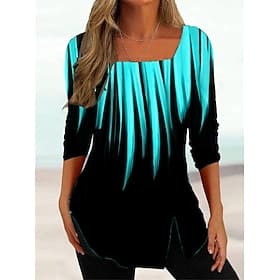Women's Plus Size T Shirt Print Color Gradient Basic 3/4 Length Sleeve Square Neck Regular Tops Daily Weekend Blue Black Green Dark Gray