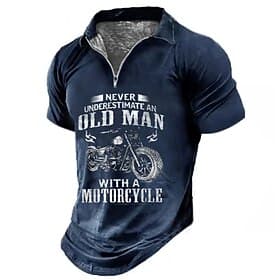 Herren T-Shirt mit kurzen Ärmeln Grafik Polo Tee - Unterschätze niemals einen alten Mann mit einem Motorrad Biker Geschenkshirt