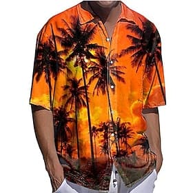 Homme Cocotier Coucher du soleil Plantes tropicales Chemise Chemise hawaïenne Chemise Aloha Manches courtes Chemise Col rabattu Mode Vêtement de rue Design Ext
