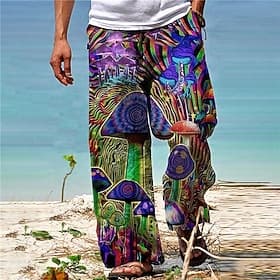 Men's Trousers Summer Pants Beach Pants Drawstring Elastic Waist 3D Print Graphic Prints Mushroom Comfort Casual Daily Holiday Cotton Blend Streetwear Hawaiian
