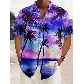 Men's Coconut Tree Tropical Plants Shirt Summer Hawaiian Shirt Aloha Shirt Short Sleeves Shirt Turndown Tropical Fashion Streetwear Casual Daily Street BlackBl