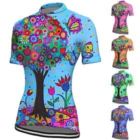 Damen Radtrikot Grafik Pflanzen Kurzarm Fahhrad Trikot Oberteil mit 3 Gesäßtaschen Mountainbike MTB Straßenradsport Schnelltrocknend Reflektierende Streifen Rü