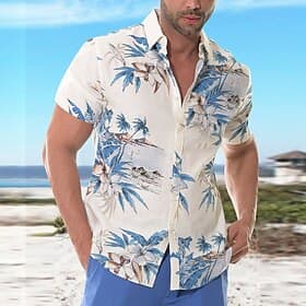 Men's Coconut Tree Tropical Plants Summer Shirt Casual Shirt Beach Shirt Short Sleeve Shirt Turndown Tropical Hawaiian Comfort Vacation Street Hawaiian White P