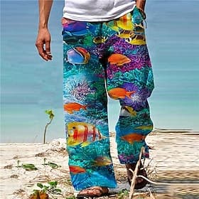 Herren Hose Hosen Sommerhosen Strandhose Kordelzug Elastische Taille 3D-Druck Grafik-Drucke Fische Ozean Komfort Casual Täglich Festtage Baumwollmischung Stras