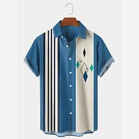 Homme Bloc de couleur Formes Géométriques Chemise Chemisette Chemise d'été Chemise décontractée Manche Courte Mode 1950s Décontractées Vacances du quotidien So