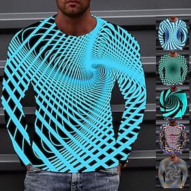 Men's Optical Illusion Graphic Prints T Shirt Long Sleeve T shirt 3D Print Crew Neck Shirt Sports Designer Basic Daily Outdoor Street Blue A B Spring Fall Cl