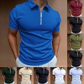 Herren Zip Polo Golfhemd Urlaub Casual Viertel Postleitzahl Kurzarm Modisch Feste Farbe Glatt Klassisch Sommer Regular Fit Schwarz Weiß Marineblau Königliches