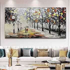 Landscape Oil Painting Wall Art On Canvas Two People With Umbrellas Strolling Along The Forest Path Home Decoration Decor Rolled Canvas No Frame Unstretched