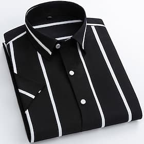 Homme Chemise Chemise rayée Plaid / Rayé / Chevron Mariage Bureau et carrière Noir Blanche Marine foncé bleu marine Manche Courte Col de Chemise Printemps été