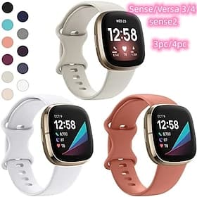 Paquet de 4 3 paquet Bracelet de montre connectée Compatible avec Fitbit Versa 4 Sense 2 Versa 3 Sense Silicone souple Montre intelligente Sangle Ajustable Fem
