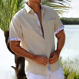 Homme Chemise Lin Chemisette Chemise d'été Chemise décontractée Chemise de plage Plein Vacances Curise Blanche Bleu Vert Kaki Manche Courte Revers Printemps ét