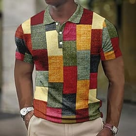 Per uomo Plaid Magliette Polo a Nido d'Ape Maglia da golf Manica Corta Magliette polo Camicie con Colletto Vintage Casual Abbigliamento da vacanza Abbigliament