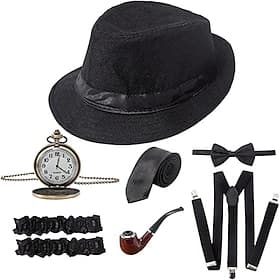 1920s Outfits Accessories Set Fancy Dress Men's Halloween Bachelorette Party Festival Cravat Hat Tie