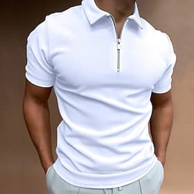 Men's Polo Shirts Quarter Zip Polo Casual Holiday Lapel Quarter Zip Short Sleeve Fashion Basic Plain Quarter Zip Summer Regular Fit White Polo Shirts